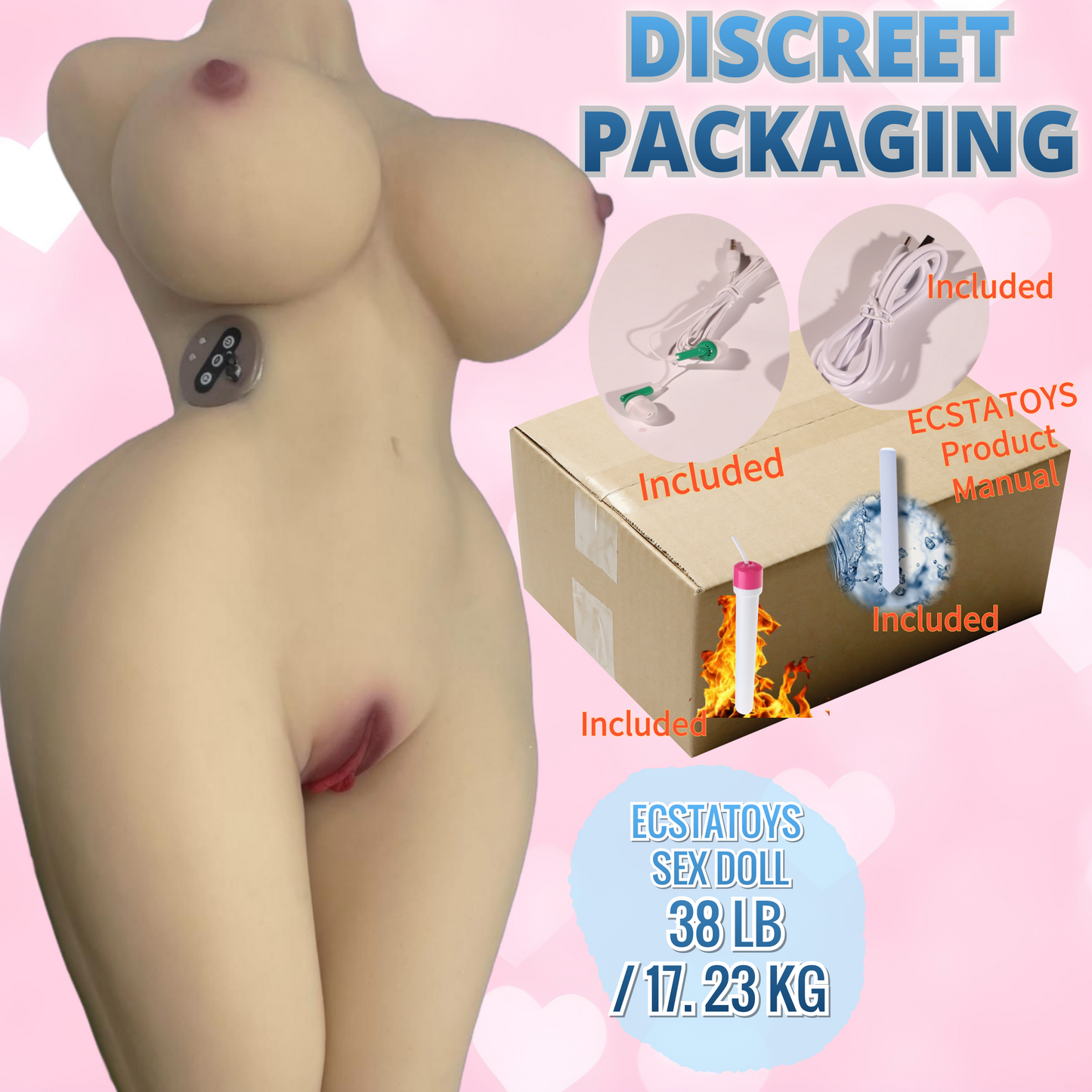 HEATING Sucking Vibrator language Sound 38LB ECSTATOYS Sex Doll full size body full body Pocket Pussy and hands free masturbators Orgasm 3in1 torso Vagina Sex Toy Pussy Ass Men Masturbation realistic suction