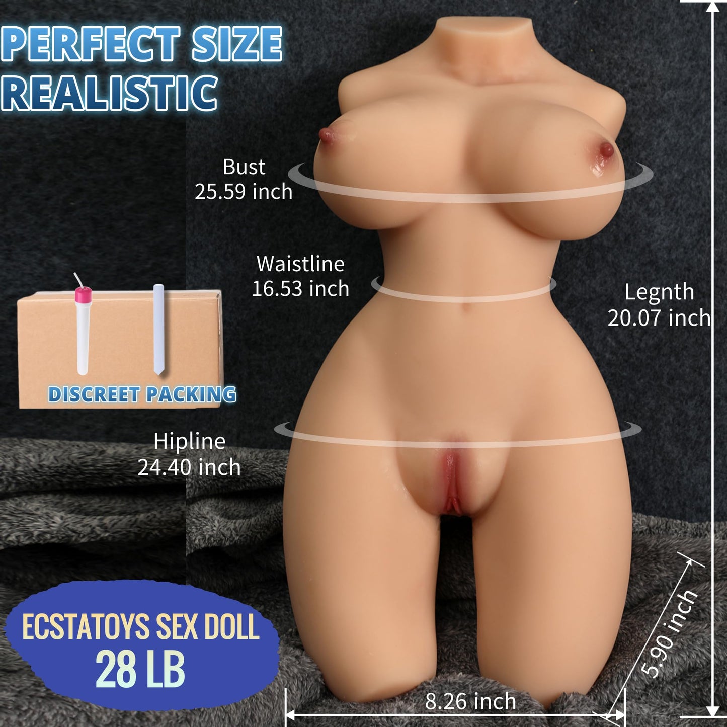 28LB Life Size Sex Doll Full Body Pussy Ass Sex Toy with Realistic Suction Big Boobs Butt for Men Masturbation and Orgasm Hands Free Masturbators Vagina 3in1 Torso Pocket Pussy